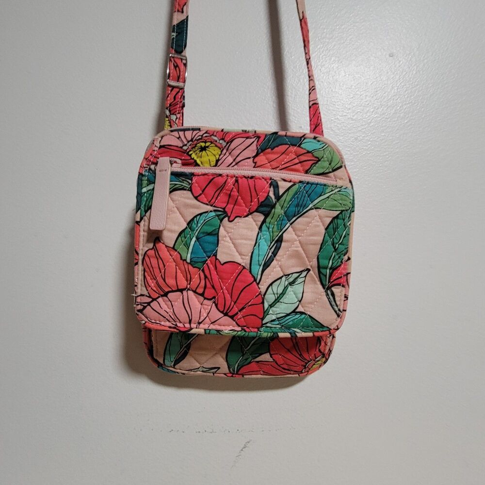 Vera Bradley Floral Quilted Mini Crossbody Bag Pink Green Adjustable Strap